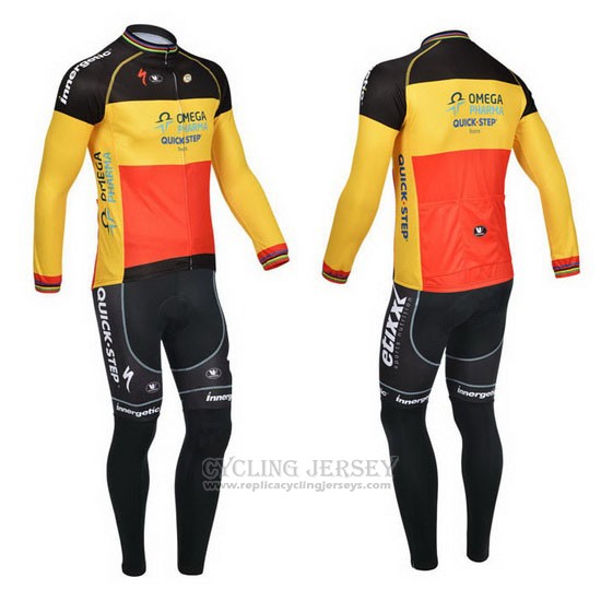 2013 Cycling Jersey Omega Pharma Quick Step Champion Belgium Long Sleeve and Bib Tight